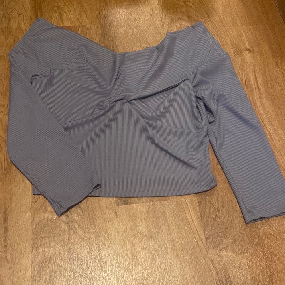 Forever 21 Twisted Off Shoulder 3/4 sleeve Crop Top ribbed Fabric Size Large